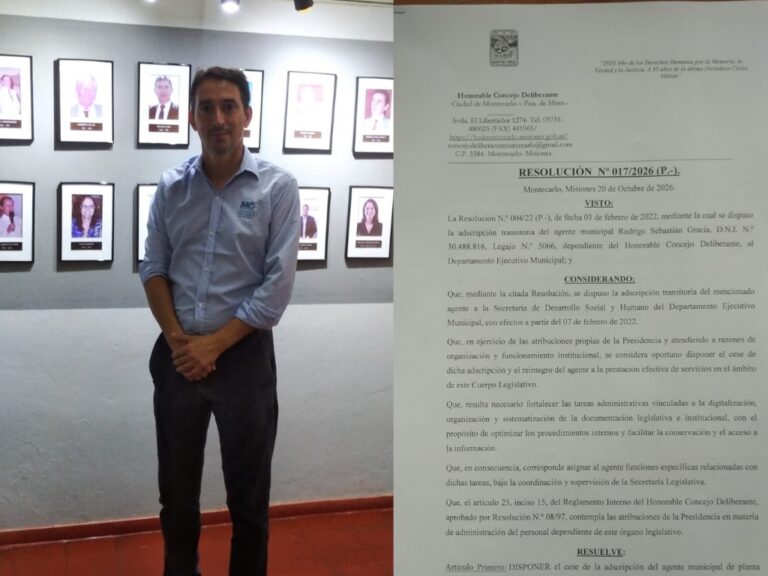 Tras iniciar una huelga de hambre, Rodrigo Gracia recuperó su puesto de trabajo en el Concejo Deliberante de Montecarlo